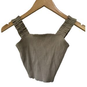 NWT Saints 21 Accordion Pleated Ruffle Straps Stretched Rib Crop Tank Top S